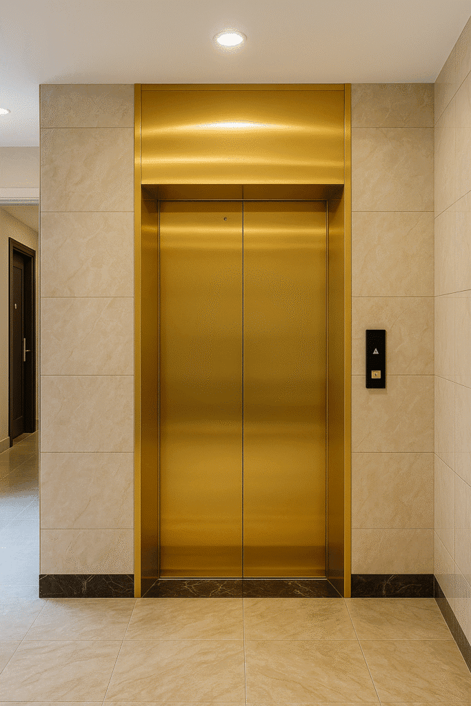 Ốp cửa tầng thang máy inox mạ PVD vàng gương